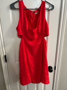 Guess Red Nathaly Cutout Fit & Flare Dress Size Large Sleeveless Palm Tree